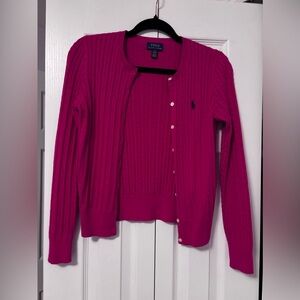 Girls Polo by Ralph Lauren Fuchsia Cable Knit Cardigan